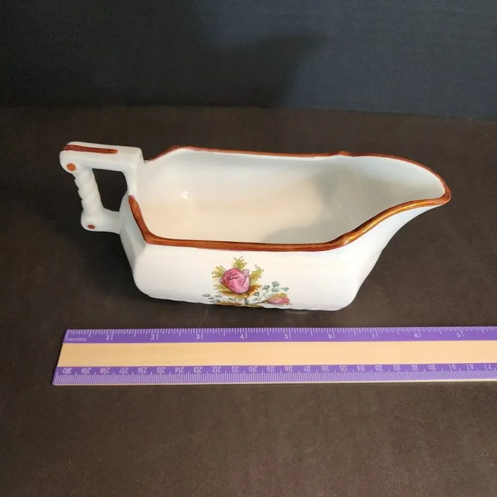 Vtg Royal Ironstone China England-W. H. Grindley Gravy Boat Roses Copper Luster